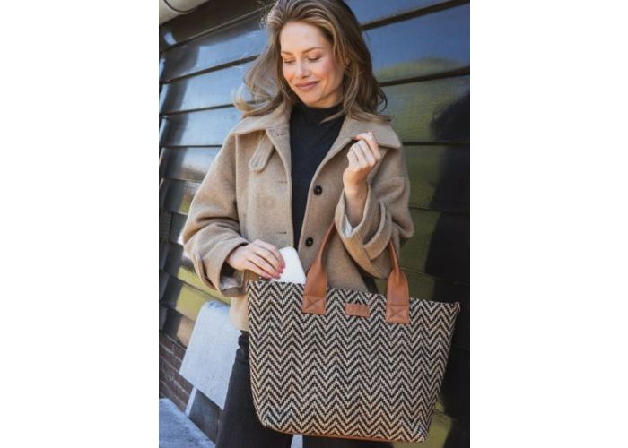 Chabo Romio jacquard shopper met laptovak 14 inch cognac leder combinatie kleuren
