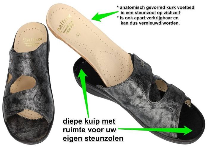 Fidelio Hallux 434113 HALLUX FABIA (F½) slippers & muiltjes grijs  donker