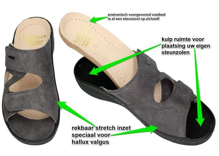 Fidelio Hallux 434113 HALLUX FABIA (F½) slippers & muiltjes grijs  donker
