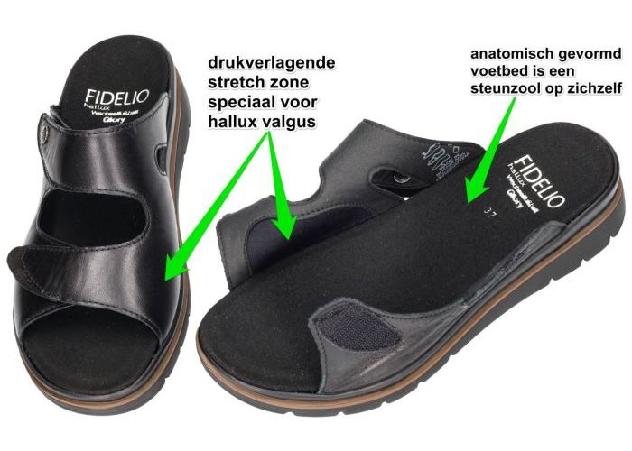 Fidelio Hallux 595020 HALLUX GLORY (G½) slippers & muiltjes zwart