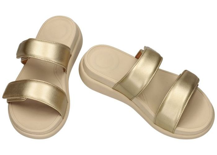 Fitflop F-MODE GO ADJUSTABLE FLATFORM TWO-BAR SLIDES slippers & muiltjes goud