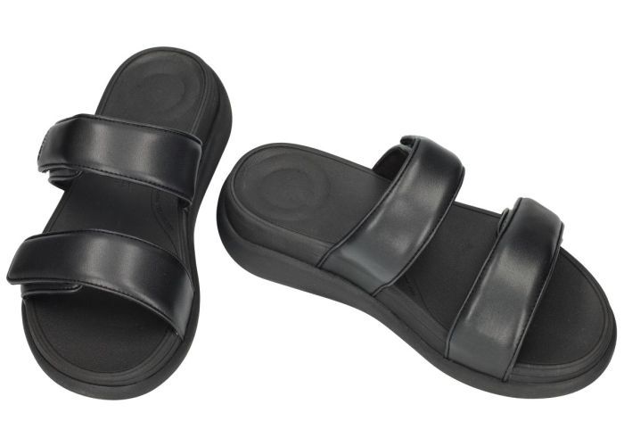 Fitflop F-MODE GO ADJUSTABLE FLATFORM TWO-BAR SLIDES slippers & muiltjes zwart