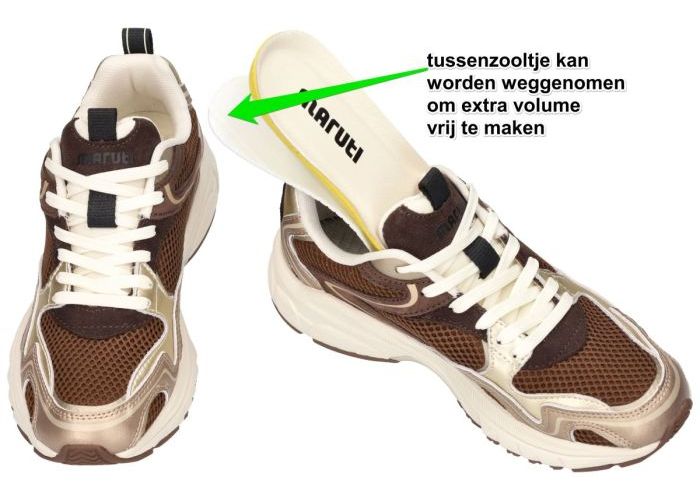 Maruti Novi Leather/textile Dark Brown -Metllic sneakers  bruin donker