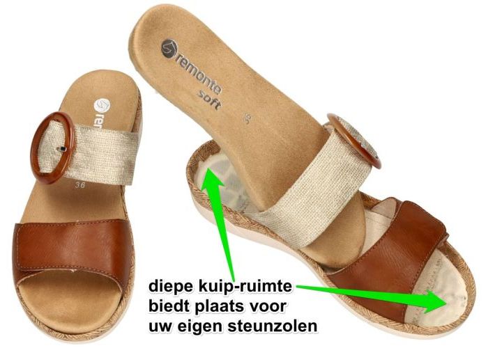 Remonte R6858-90 slippers & muiltjes cognac/caramel
