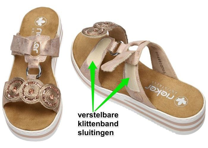 Rieker V0200-90 slippers & muiltjes roze-goud metallic