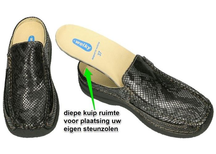 Wolky 0620292 Roll Slide Gumus leather slippers & muiltjes grijs  donker