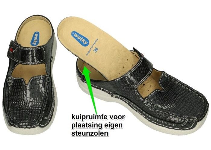 Wolky 0622767 Roll Slipper Mini Crocko leather slippers & muiltjes grijs  donker